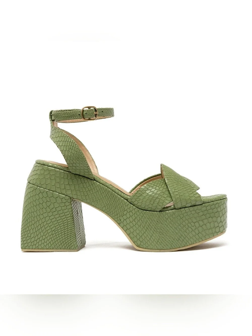 ALTA  Loretta Green Leather Platform Sandals 40